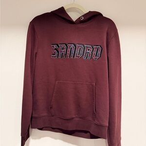 Sandro Maroon Hoodie with Embellished Logo